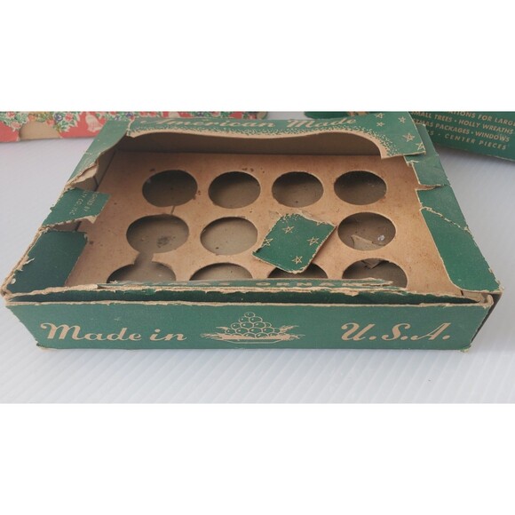 BOX ONLY VTG Christmas Ornament Empty USA 50s Cardboard Ephemera Santa Tree Lot - Picture 4 of 14